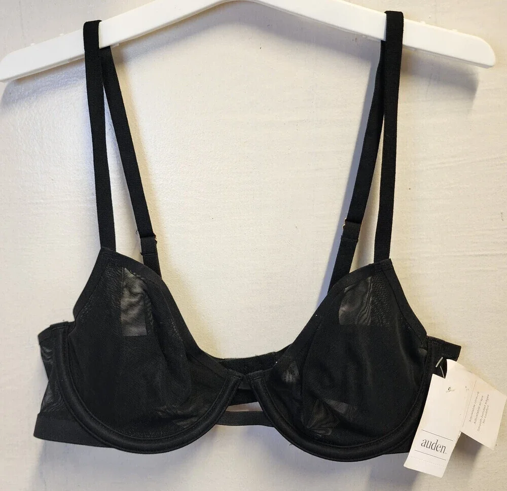New Auden Women's Black Underwire Sheer Bra Adjustable Straps Size 32B